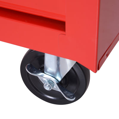 DURHAND 7-Drawer Rolling Tool Chest on Wheels, Lockable Tool Cabinet with Side Handle, Metal Tool Box Trolley for Garage, Workshop, Red 
