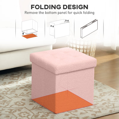 HOMCOM Foldable Sherpa Fleece Storage Ottoman - Pink 