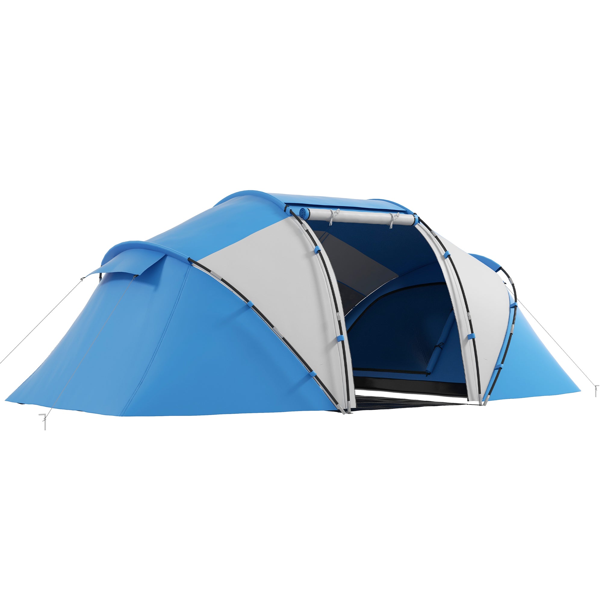 Outsunny 4-6 Man Camping Tent w/ Two Bedroom, Hiking Sun Shelter, UV Protection Tunnel Tent, Blue and White 