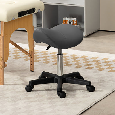 HOMCOM Saddle Stool, PU Leather Adjustable Rolling Salon Chair with Steel Frame for Massage, Spa, Beauty and Tattoo, Grey 