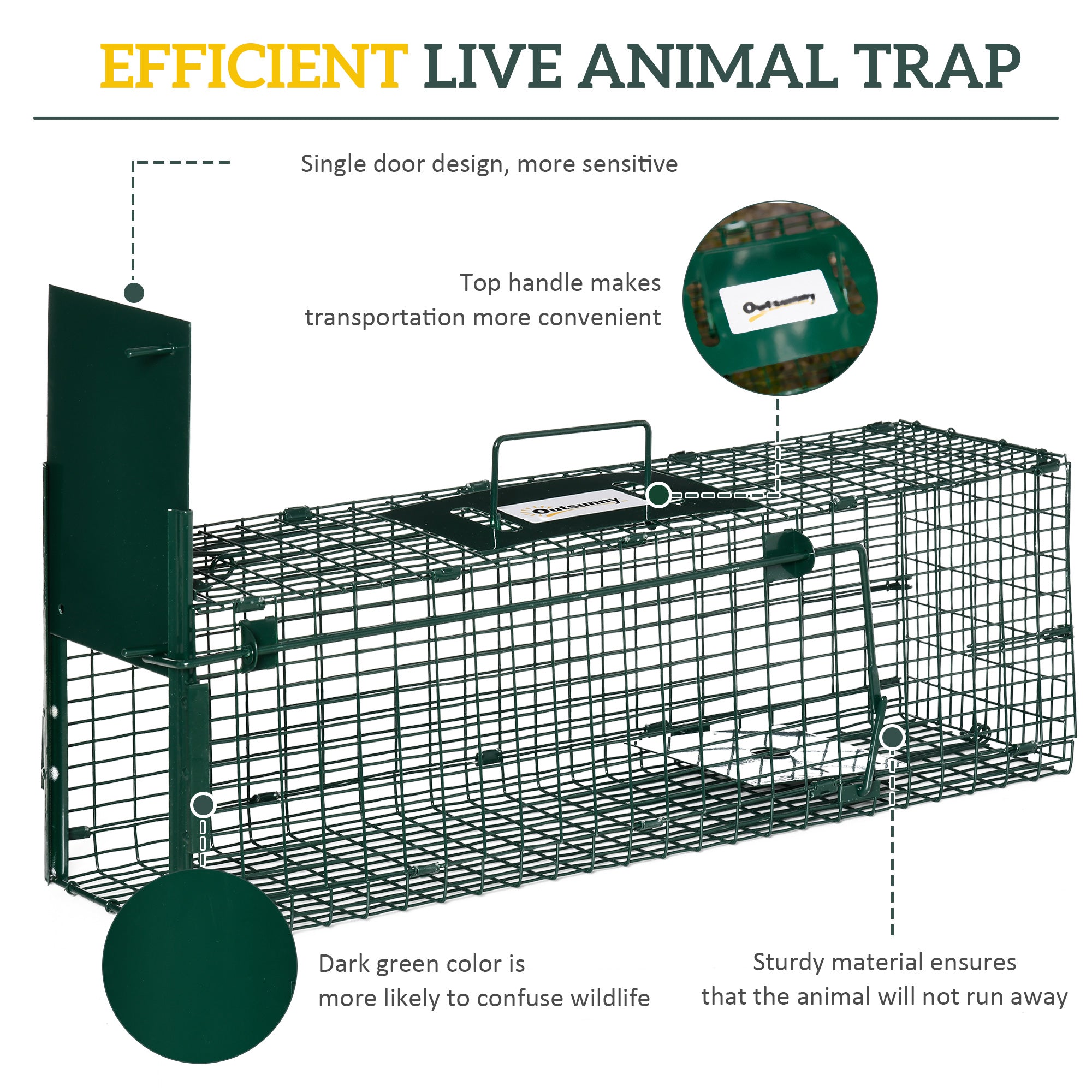 Outsunny Metal Rat Trap with Single Door, for Small Animals, Dark Green