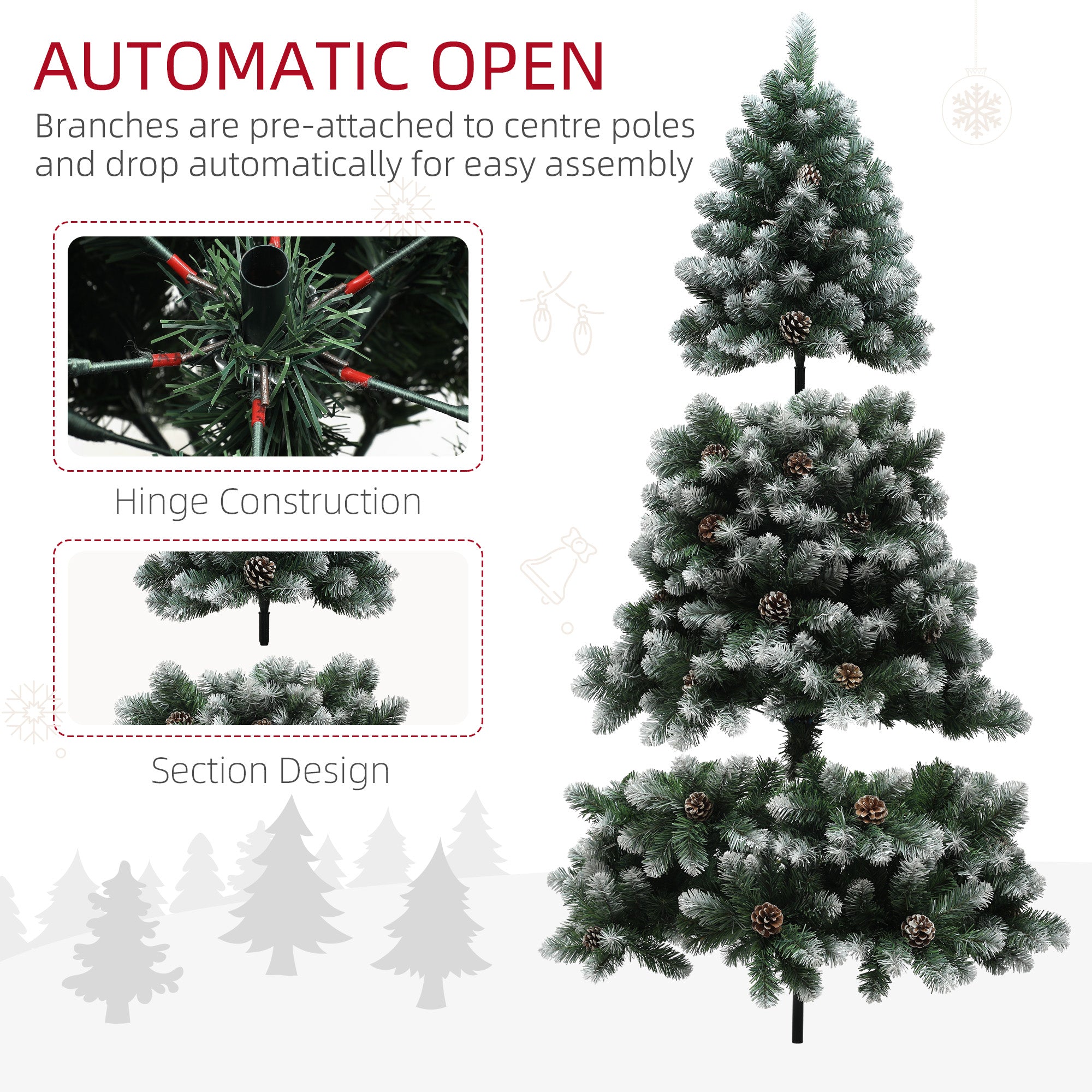 HOMCOM 6ft Snow-Dipped Artificial Pine Christmas Tree 