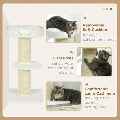 PawHut 2 Tier Sisal Sherpa Cat Tree with Basket Cushion Sisal Post Cream White 