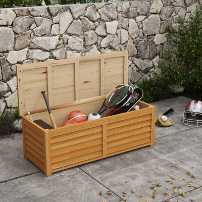 Outsunny 292L Outdoor Storage Box, Wooden Deck Box Garden Storage Container for Balcony, Porch, Poolside, Light Brown 