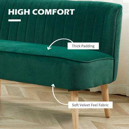 HOMCOM Modern Velvet Double Seat Sofa w/ Wood Frame Foam Padding High Back Soft Comfortable Compact Couch Green