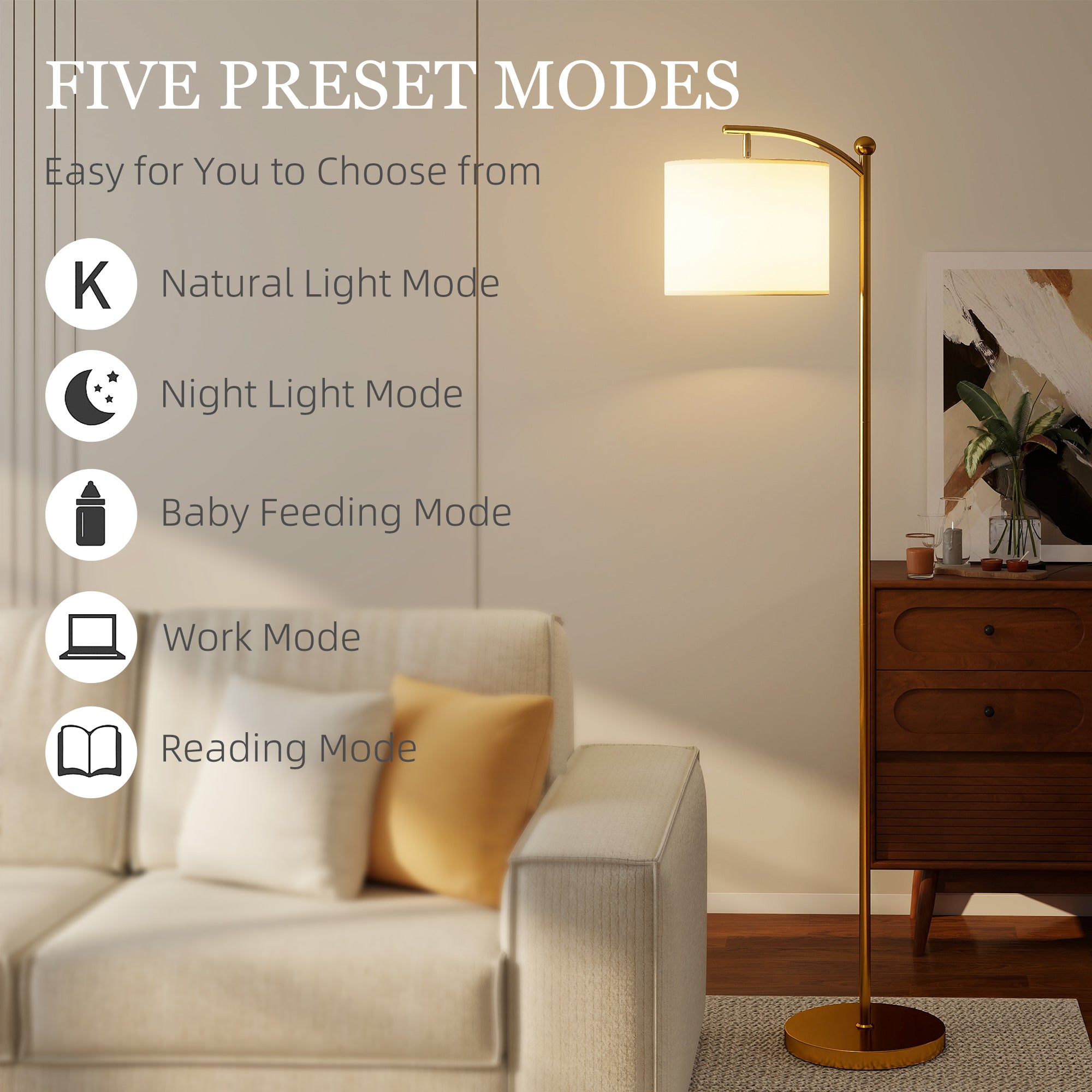 HOMCOM LED Floor Lamp with Remote Control - Gold Tone 