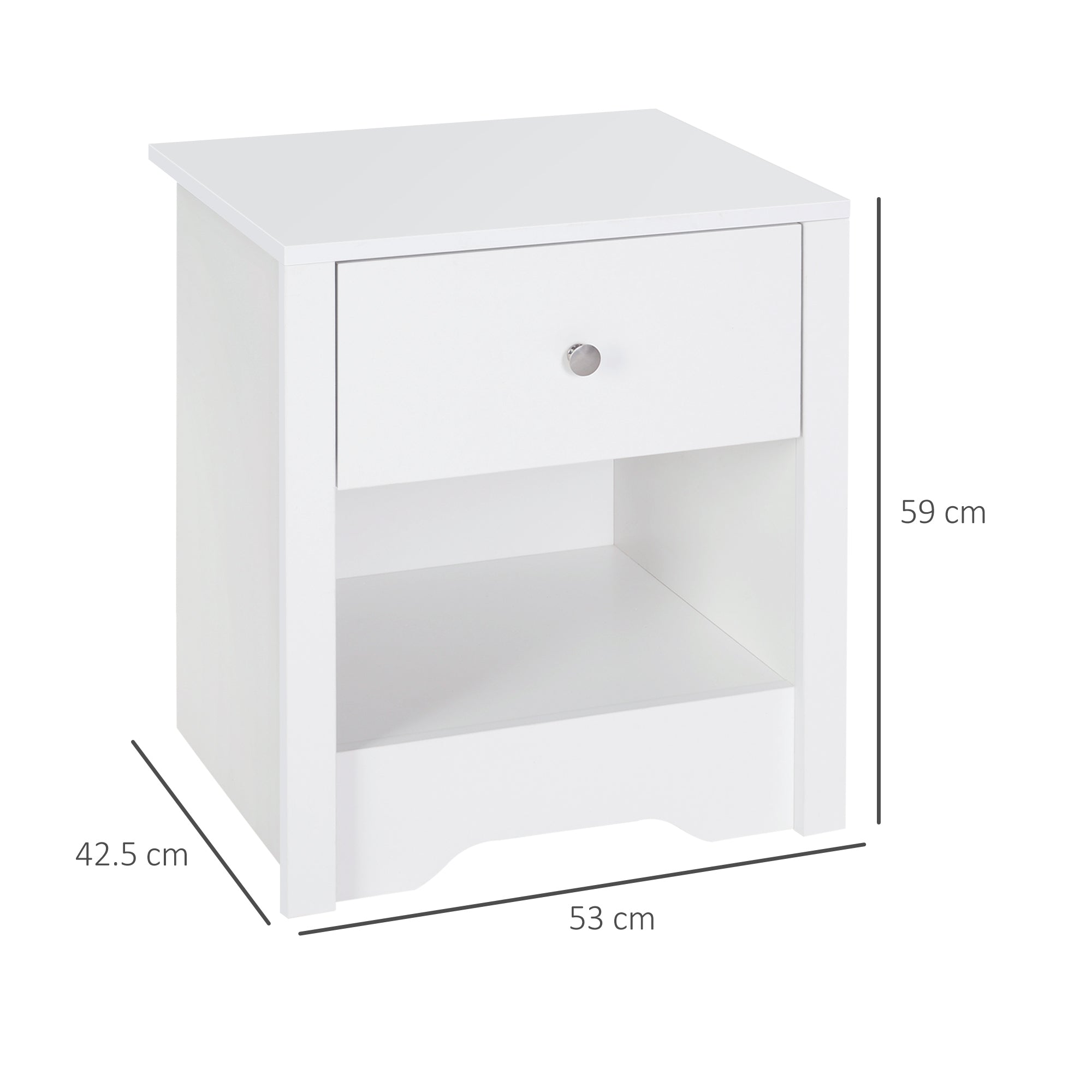HOMCOM Modern Bedside Table, Nightstand with Drawer Shelf, End Table for Living room, Bedroom White 