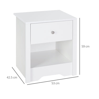 HOMCOM Modern Bedside Table, Nightstand with Drawer Shelf, End Table for Living room, Bedroom White 