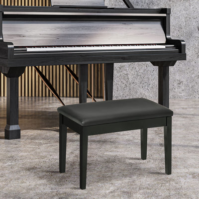 HOMCOM Classic Piano Bench Stool, PU Leather Padded Keyboard Stool with Rubber Wood Legs and Music Storage Compartment, Black 