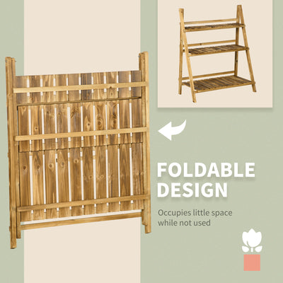 Outsunny Wooden Folding Flower Pot Stand 3 Tier Garden Planter Display Ladder Gardener Storage Shelves Rack Herb Holder (80L x 37W x 93H cm) 