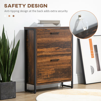 HOMCOM 12-Shoe, Two-Door Storage Cabinet - Wood-Effect 