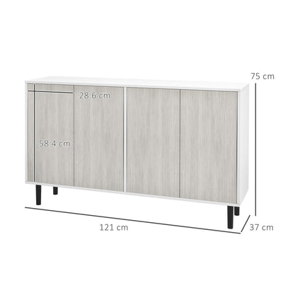 HOMCOM Kitchen Sideboard Storage Cabinet for Living Room with Adjustable Shelves 4 Doors and Pine Wood Legs White 