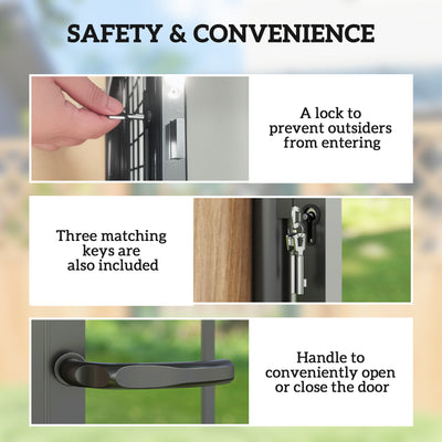 Outsunny Galvanised Steel Garden Gate, Outdoor Fence Gate Security Barrier with Lock, Keys and Handle, Outdoor Entrance Way Door with Classic Finials, 105 x 204 cm, Black 