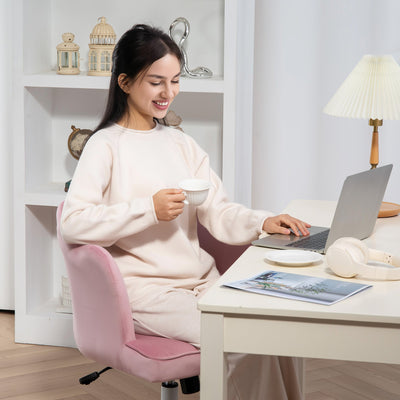 HOMCOM Velvet-Feel Petal Back Office Chair - Pink 