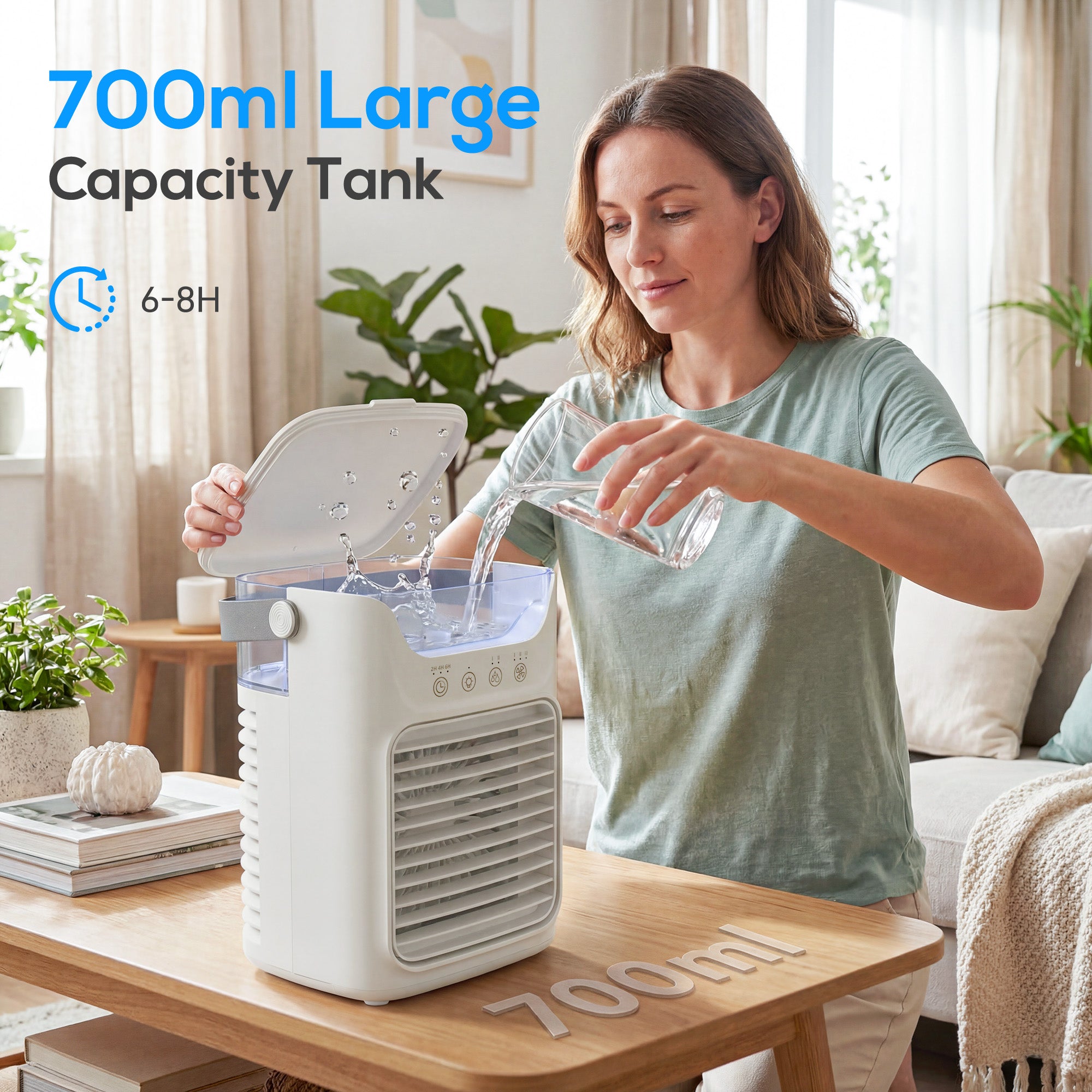 HOMCOM Air Cooler with Adjustable Head, Portable Air Conditioner with 3 Wind Speed, 2 Cool Mist, RGB Light, Grey 
