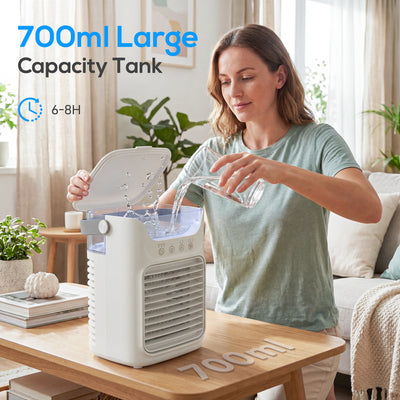 HOMCOM Air Cooler with Adjustable Head, Portable Air Conditioner with 3 Wind Speed, 2 Cool Mist, RGB Light, Grey 