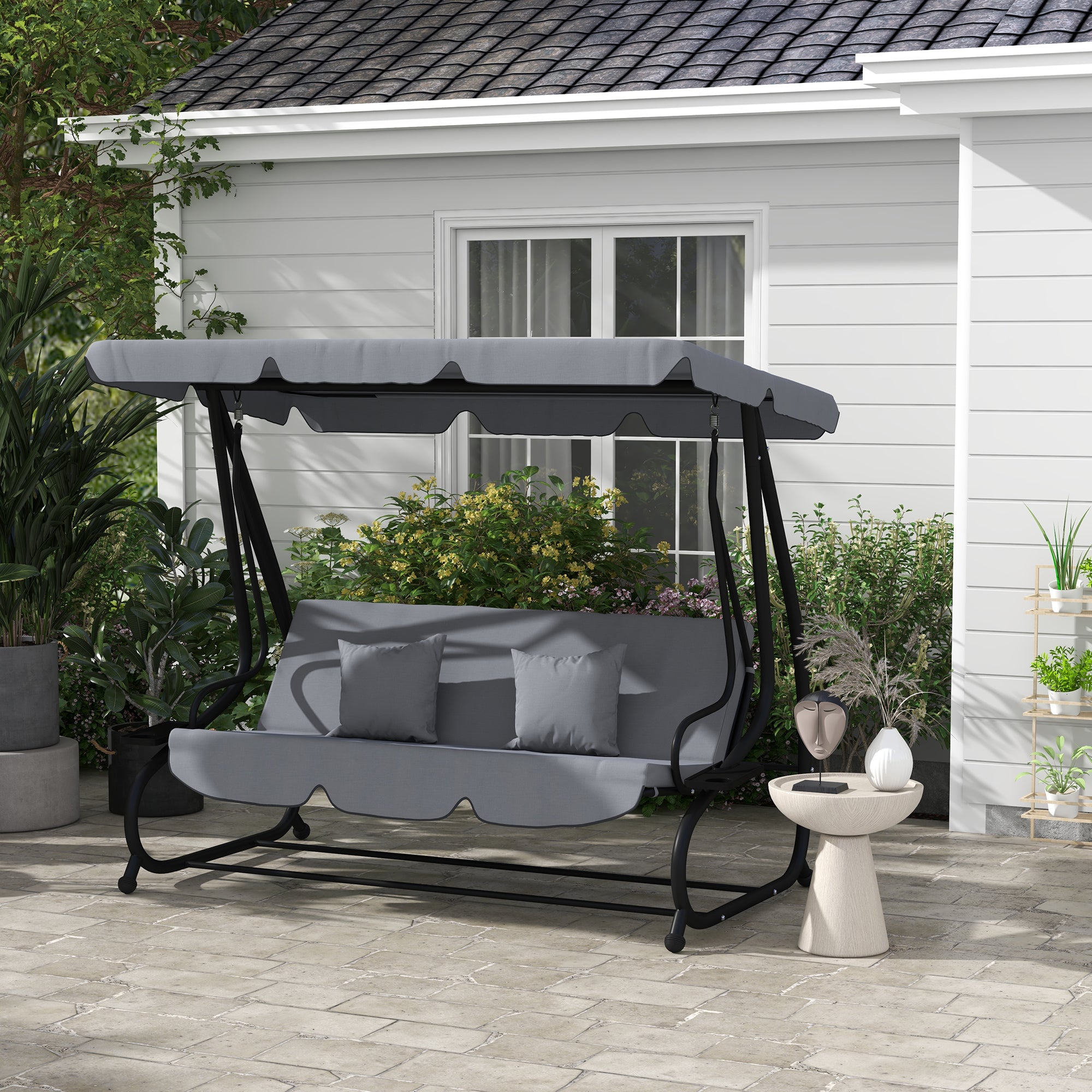 Outsunny Three-Person garden Swing Chair, with Adjustable Canopy - Light Brown 