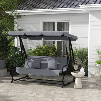 Outsunny Three-Person garden Swing Chair, with Adjustable Canopy - Light Brown 