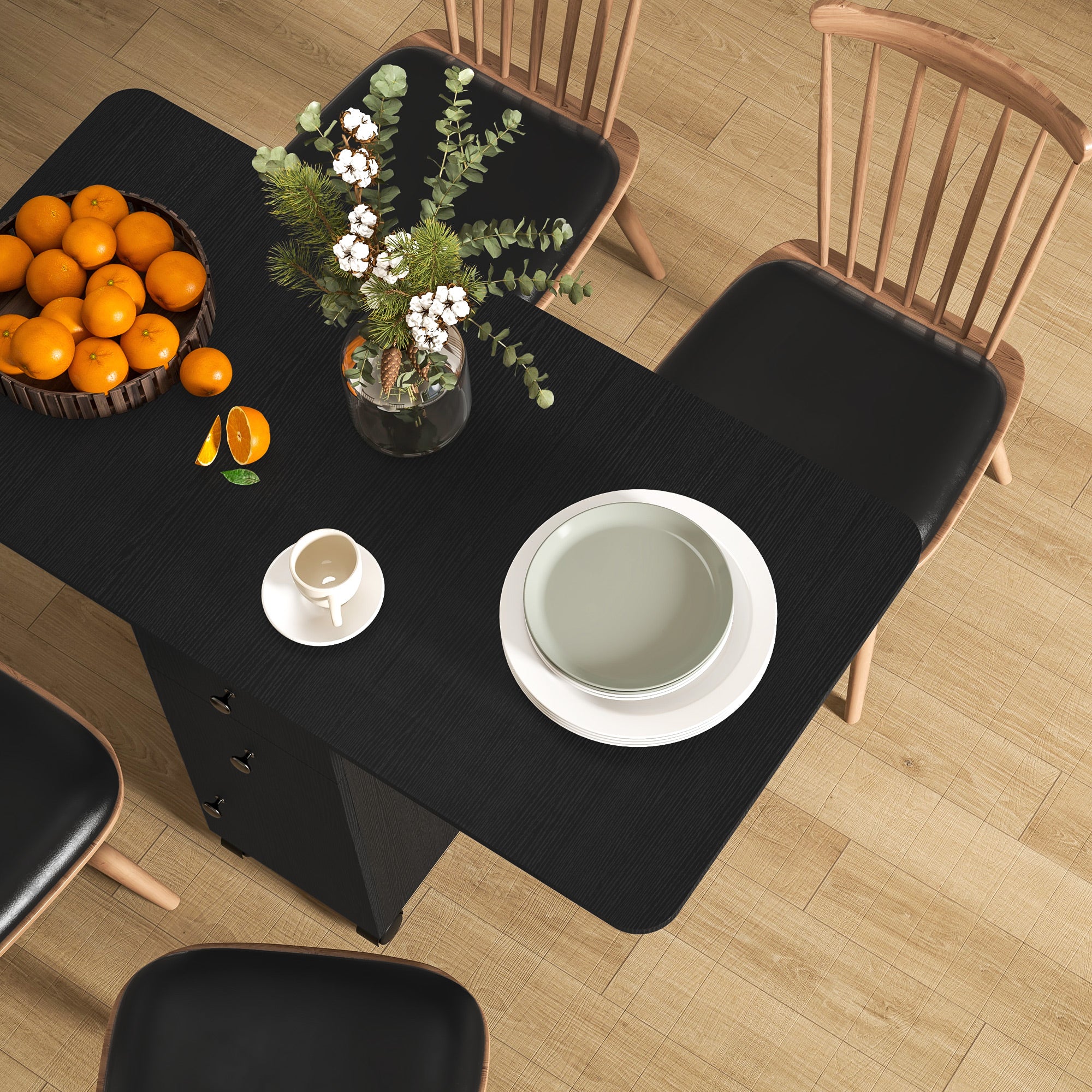 HOMCOM Multi-Storage Six-Person Drop Leaf Dining Table -  Distressed Black 