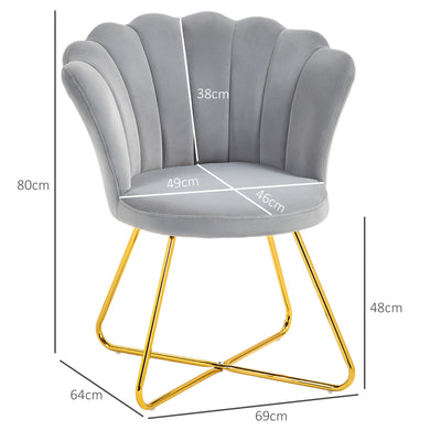 HOMCOM Velvet-Feel Lotus Petal Accent Chair - Grey 