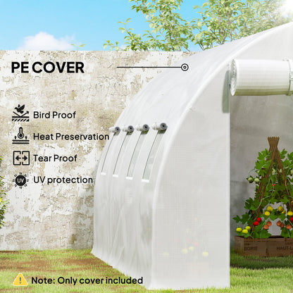 Outsunny 4 x 3 x 2m Polytunnel Greenhouse Replacement Cover ONLY Winter Garden Plant PE Cover for Tunnel Walk-in Greenhouse with Roll-up Windows Door Outdoor, White