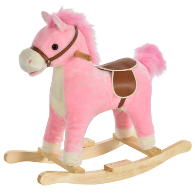 HOMCOM Kids Plush Rocking Horse w/ Sound Moving Mouth Wagging Tail Children Rocker Ride On Toy Gift 3-6 Years Pink 