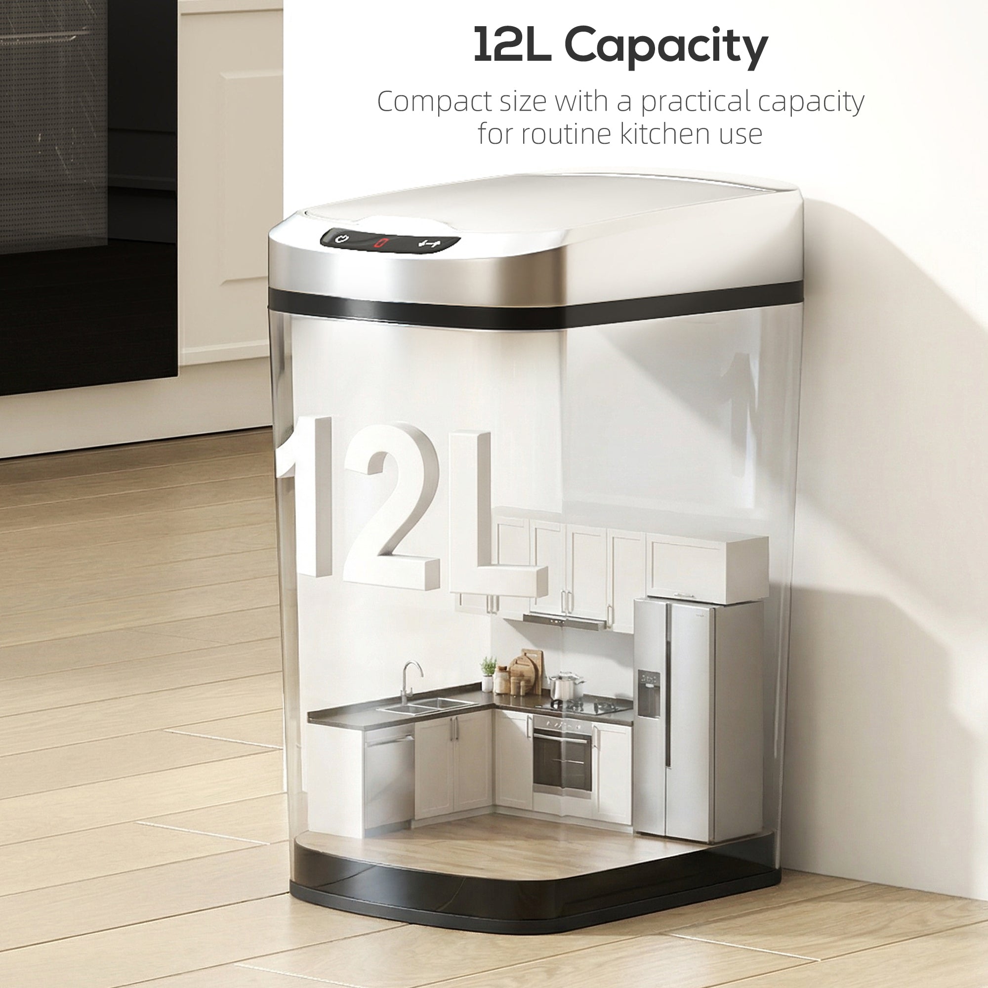 HOMCOM 12L Sensor Bin, Automatic Touchless Motion Sensor Kitchen Bin with Fingerprint Resistant Stainless Steel, Silver 