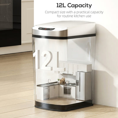 HOMCOM 12L Sensor Bin, Automatic Touchless Motion Sensor Kitchen Bin with Fingerprint Resistant Stainless Steel, Silver 