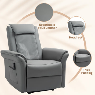 HOMCOM 3D Kneading Massage Recliner Chair with Headrest, Breathable Leather Recliner Armchair, Electric Reclining Chair with Footrest, Remote with USB Port, Side Pockets for Home, Grey 