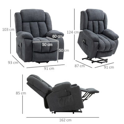 HOMCOM Oversized Riser and Recliner Chairs for the Elderly with 8 Vibration Massage, Large Fabric Upholstered Lift Chair for Living Room with Remote Control, Side Pocket, Footrest, Dark Grey 