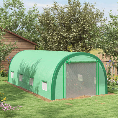 Outsunny 6 x 3(m) Polytunnel Greenhouse with Upgraded Structure, Mesh Door and Windows, 15 Plant Labels, Green 