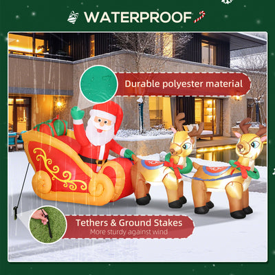 Outsunny 7.9ft Christmas Inflatable Santa on Sleigh with Two Reindeer, Outdoor Christmas Blow Up Decoration with Built-in LED Lights for Garden, Indoor Outdoor Home Decor 