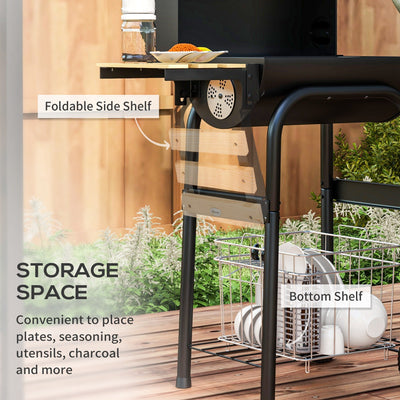 Outsunny Charcoal BBQ, with Thermometer, Shelves and Wheels 