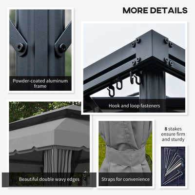 Outsunny 3 x 4m Aluminium Garden\'c2\'a0Gazebo, Marquee Canopy Shelter Pavilion Party Tent with Nets and Curtains for Garden and Deck, Light Grey 