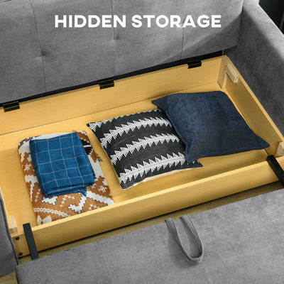HOMCOM 2 Seater Sofa Bed, Convertible Bed Settee, Modern Fabric Loveseat Sofa Couch with 2 Cushions, Hidden Storage for Living Room, Guest Room, Light Grey 