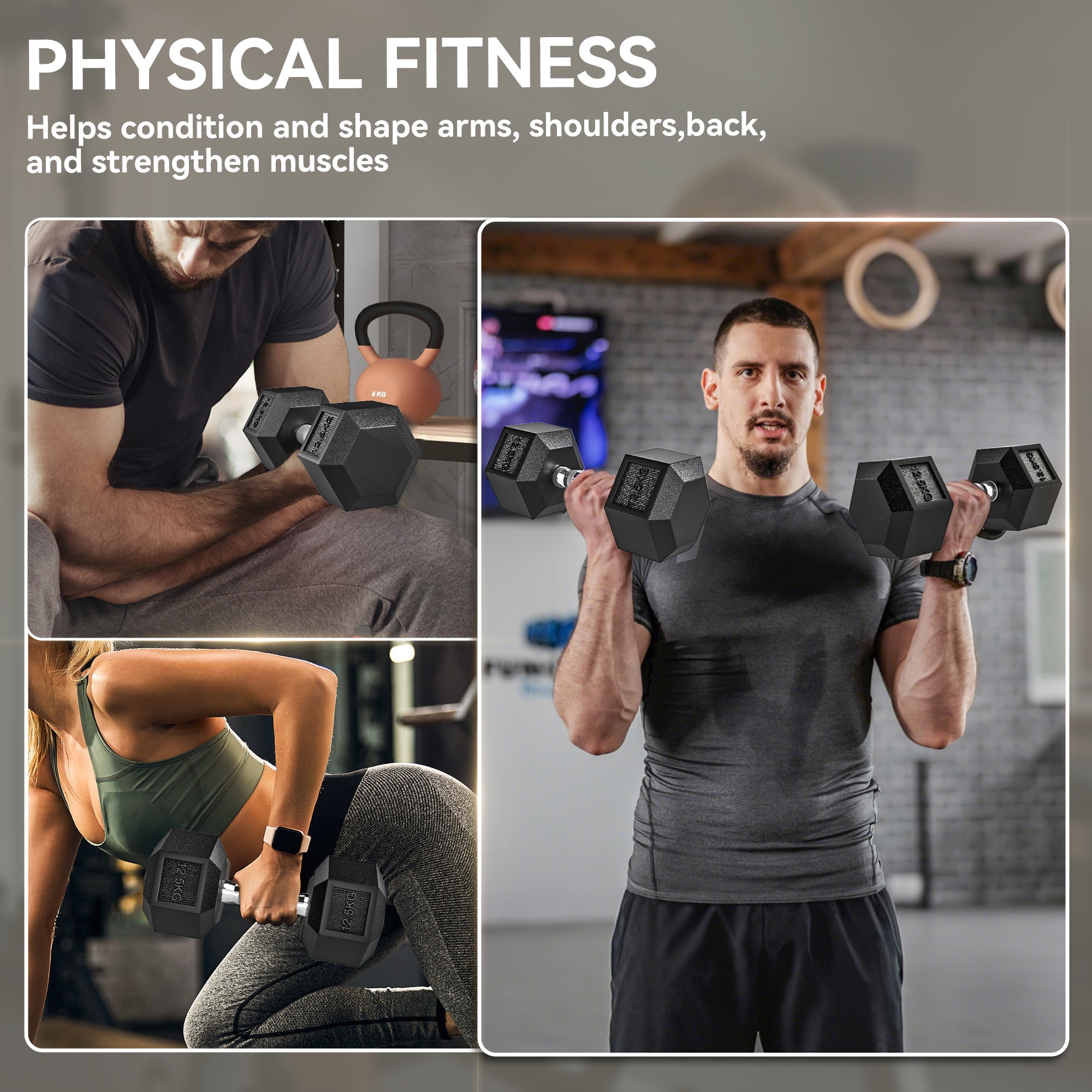 HOMCOM 2x12.5KG Rubber Hex Dumbbell Portable Hand Weights Dumbbell Home Gym