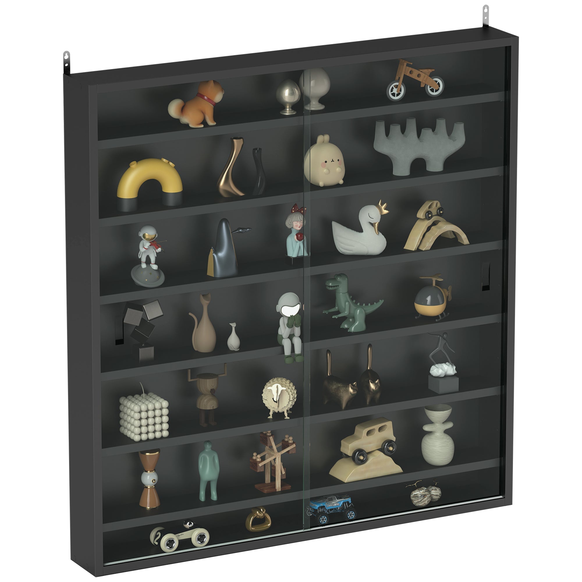 HOMCOM Six Shelf Display Cabinet, with Glass Doors - Black 