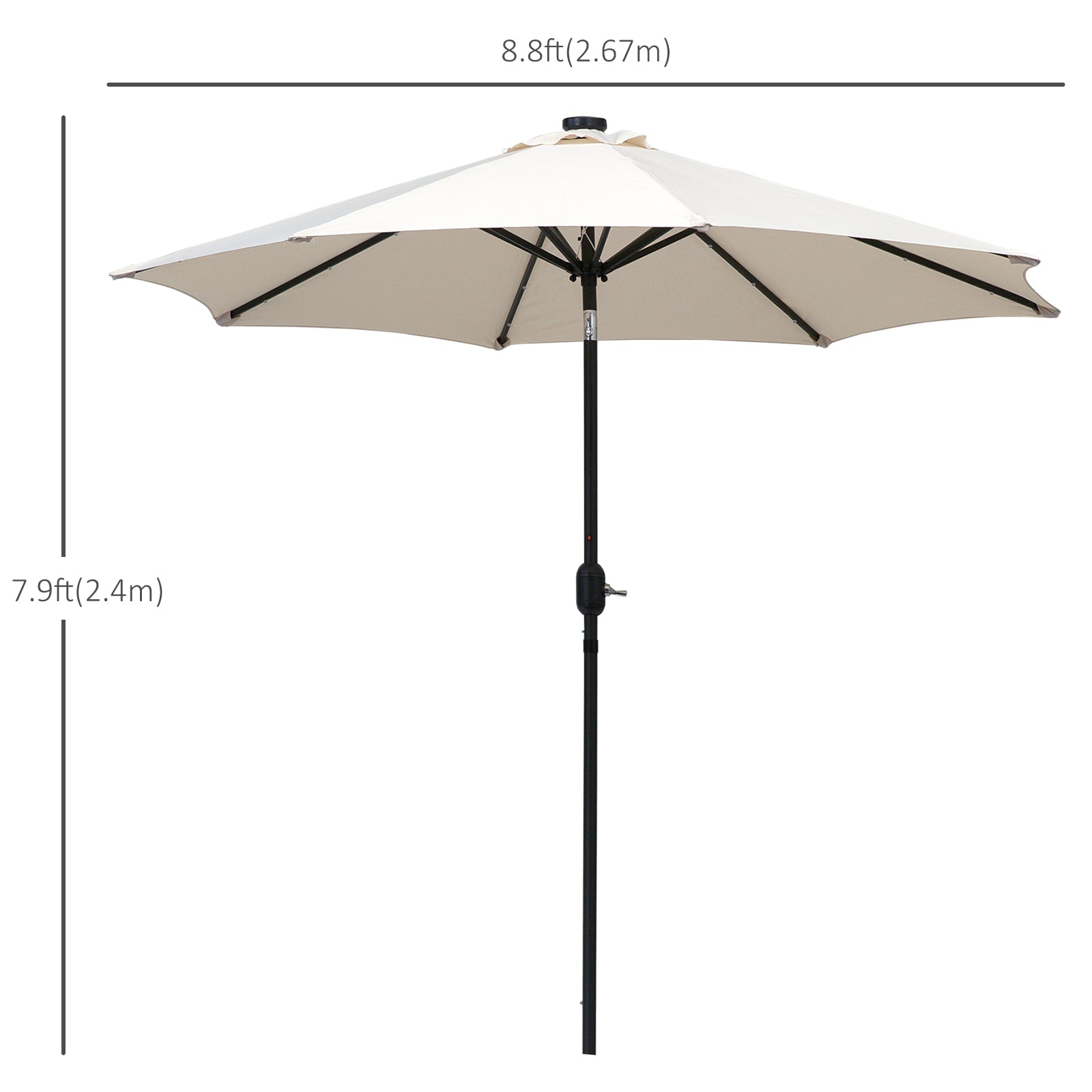 Outsunny 2.7m Patio Garden Umbrella Outdoor Parasol with Tilt Crank and 24 LEDs Lights (Cream) 