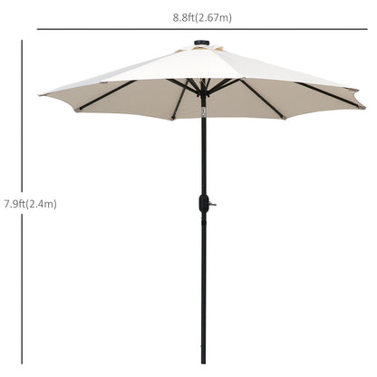 Outsunny 2.7m Patio Garden Umbrella Outdoor Parasol with Tilt Crank and 24 LEDs Lights (Cream) 
