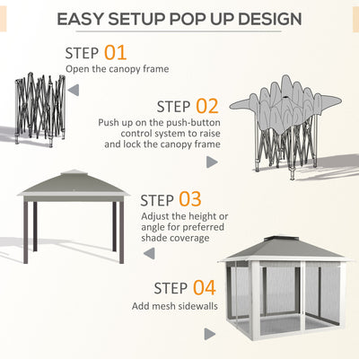 Outsunny Pop Up Canopy Tent with Double Roof, Zipped Mesh Sidewalls, Carrying Bag, Height Adjustable for Patio Garden, Dark Grey 