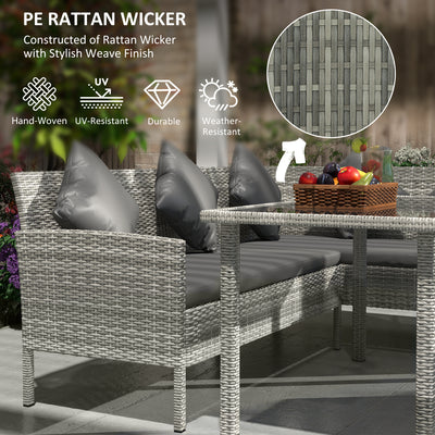 Outsunny tsunny 6-Seater Rattan Dining Set Sofa Table Footstool Outdoor w/ Cushion Garden Furniture, Dark Grey 