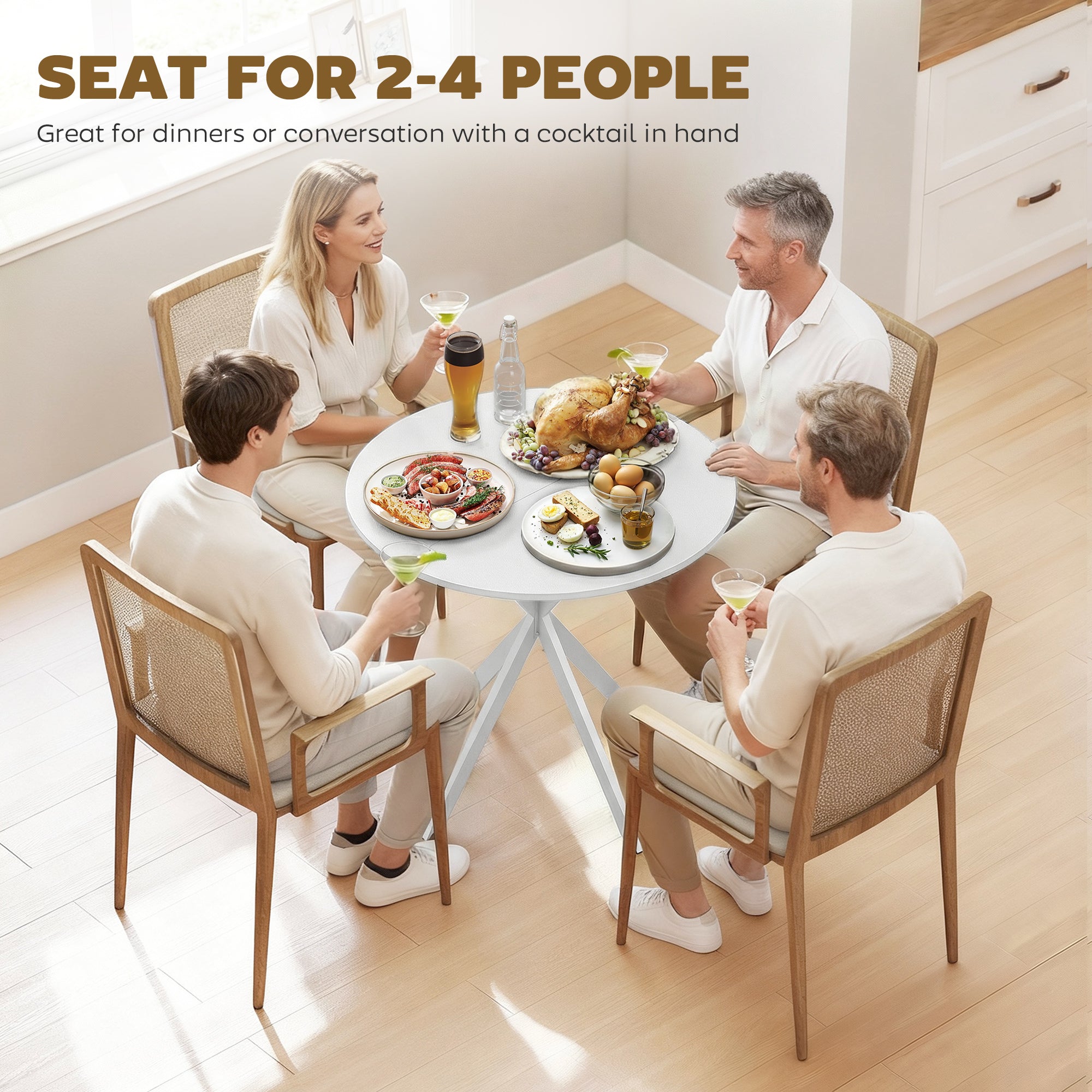 HOMCOM 80cm Industrial Round Dining Table - White 