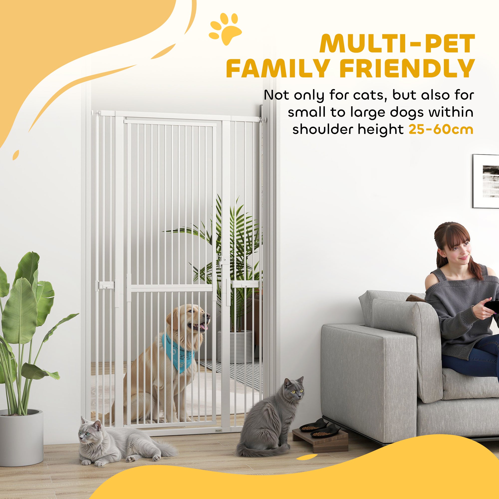 PawHut 180cm Extra Tall Pet Gate with 3.5 cm Narrow Gap, Pressure Mounted No Drilling Cat Gate for Doorways, 76-104cm Width 