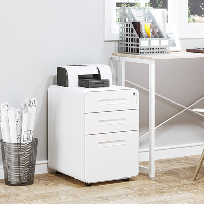 Vinsetto Lockable File Cabinet with 3 Drawers, Vertical Office Drawer for A4, Letter, Legal Size, Anti-tilt Design, Pre-Assembled Body, White 