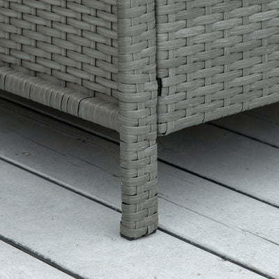 Outsunny 3 Pieces Rattan Bistro Set, Wicker Garden Furniture Set, Glass Top 2-tier Coffee Table and Chairs Set with Pillows and Washable Cushions for Outdoor, Patio, Balcony, Light Grey 