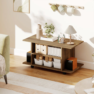 HOMCOM Modern TV Cabinet Stand Storage Shelves Table Mobile Bedroom Furniture Bookshelf Bookcase Walnut 
