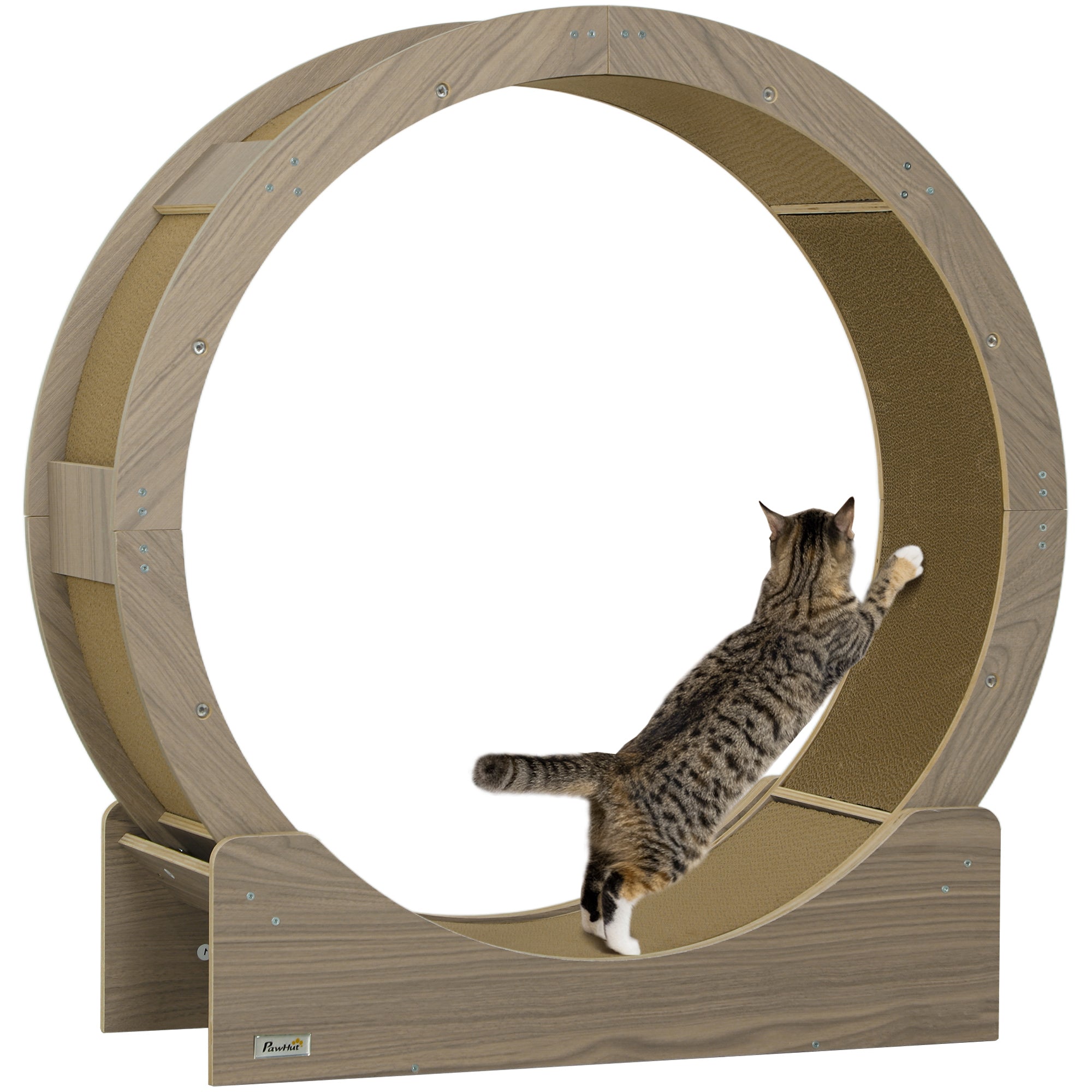 PawHut Cat Wheel with Brake, Scratching Pads - Walnut Brown 