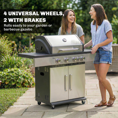 Outsunny 4+1 Burner Gas BBQ Grill, Portable Gas Barbecue Grill with Side Burner, Warming Rack, Side Shelf, Storage Cabinet 