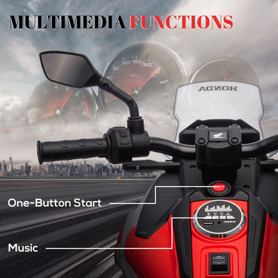 AIYAPLAY 12V Honda Licensed Kids Electric Motorbike w/ Music, Headlights, Early Education Function, for Ages 3-6 Years, Red 