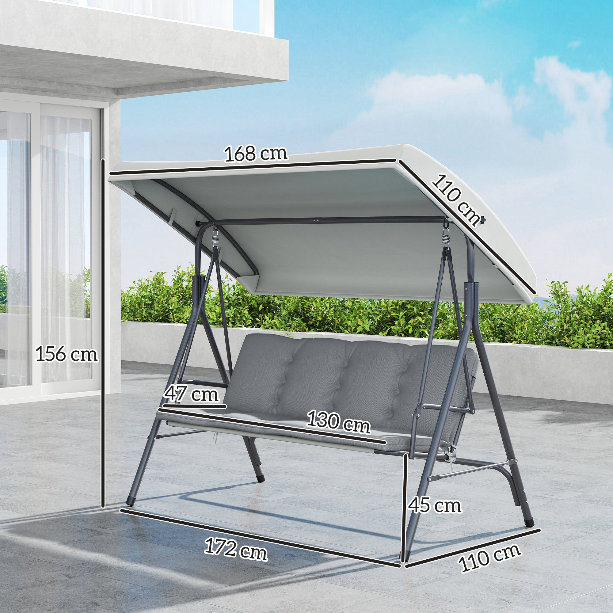 Outsunny Three-Seater Garden Swing Seat - Light Grey 